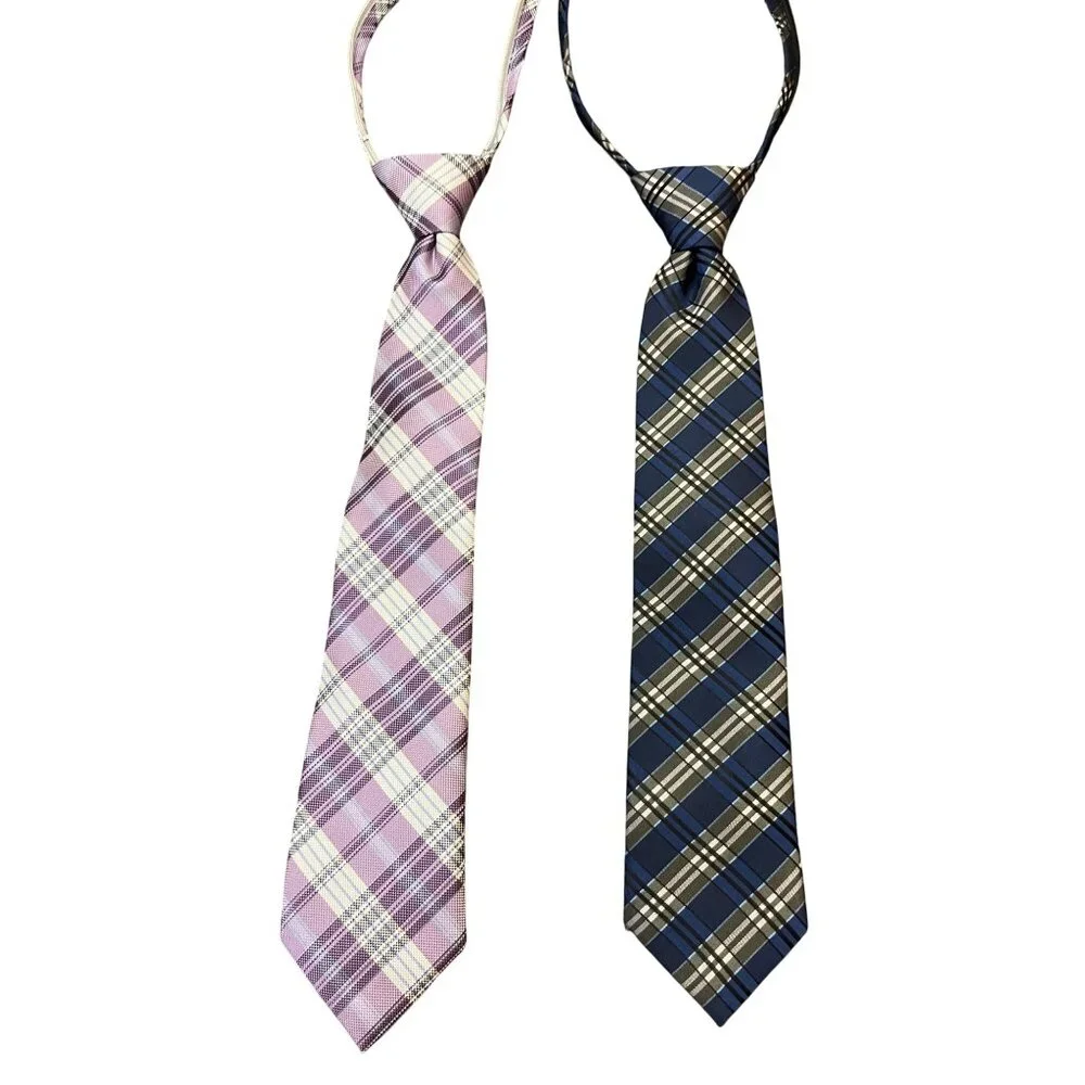 Lot of 2 XMI Zipper Ties Youth Size – Plaid Purple & Blue – Excellent Condition